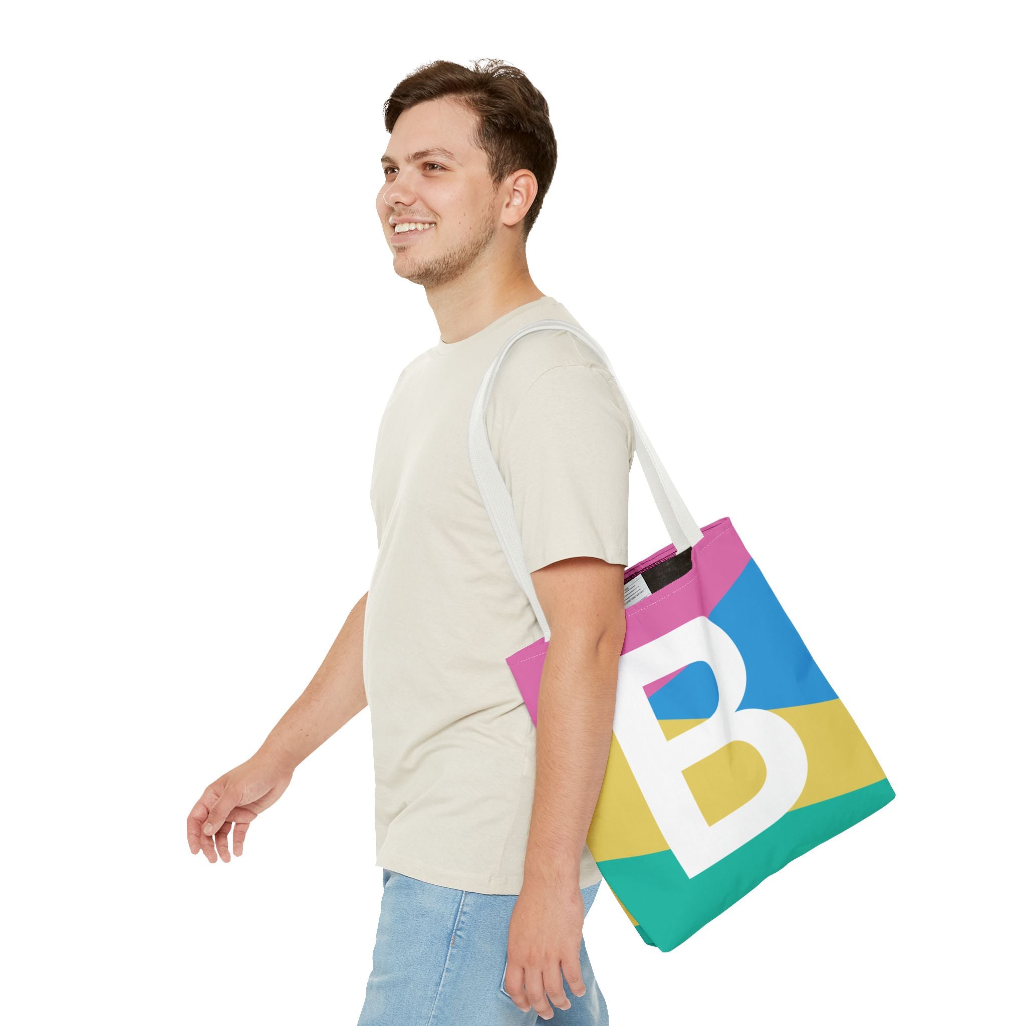 Monogram 'B' Colorblock Tote Bag — Personalized Initial B Shoulder Tote