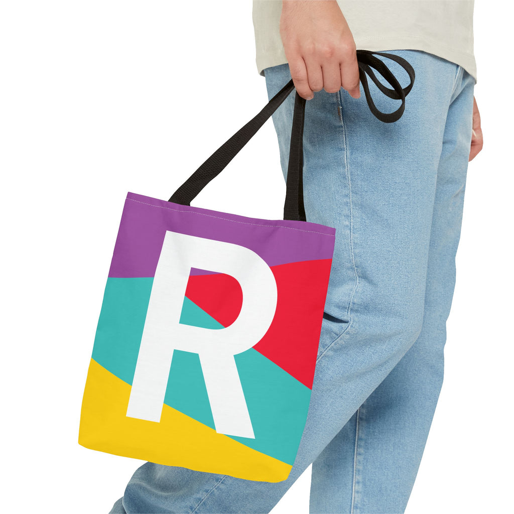 Monogram 'R' Colorblock Tote Bag — Personalized Initial R Shoulder Tote