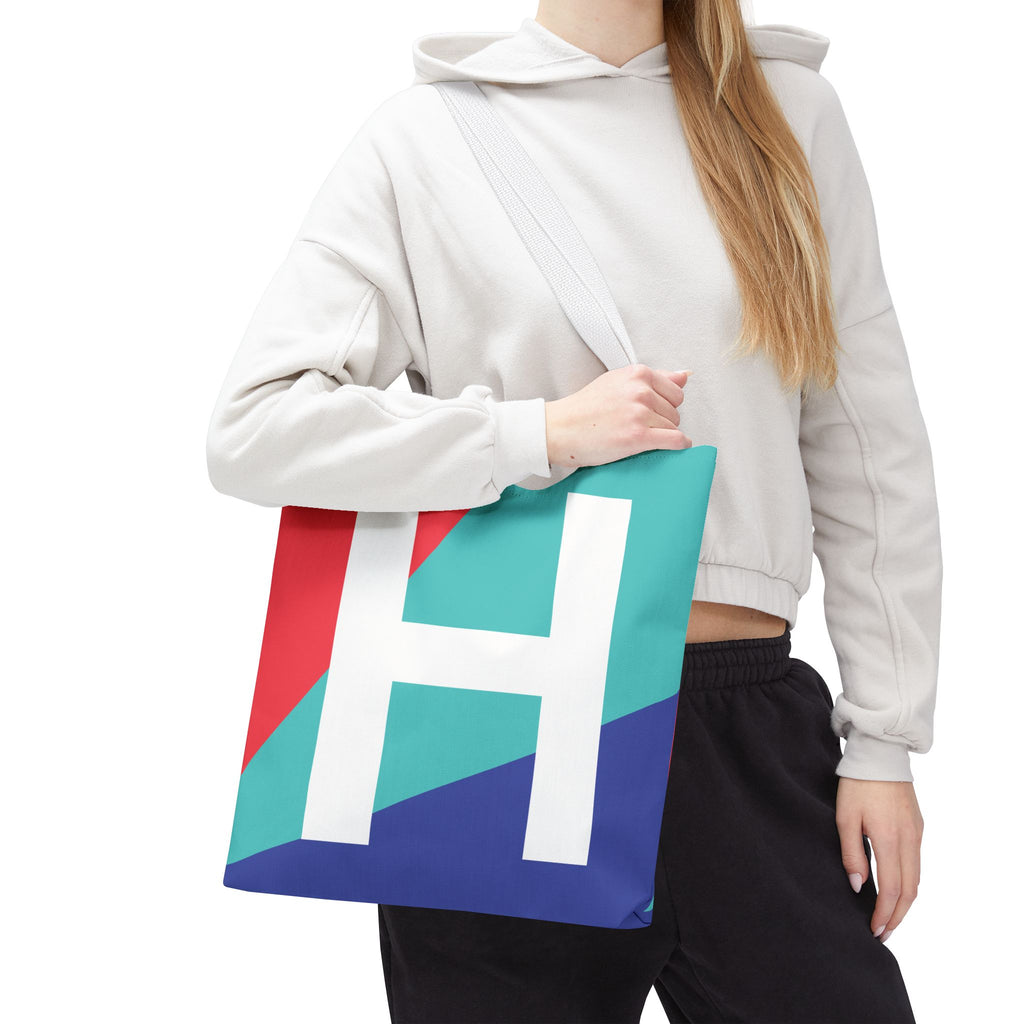 Monogram 'H' Colorblock Tote Bag — Personalized Initial H Shoulder Tote