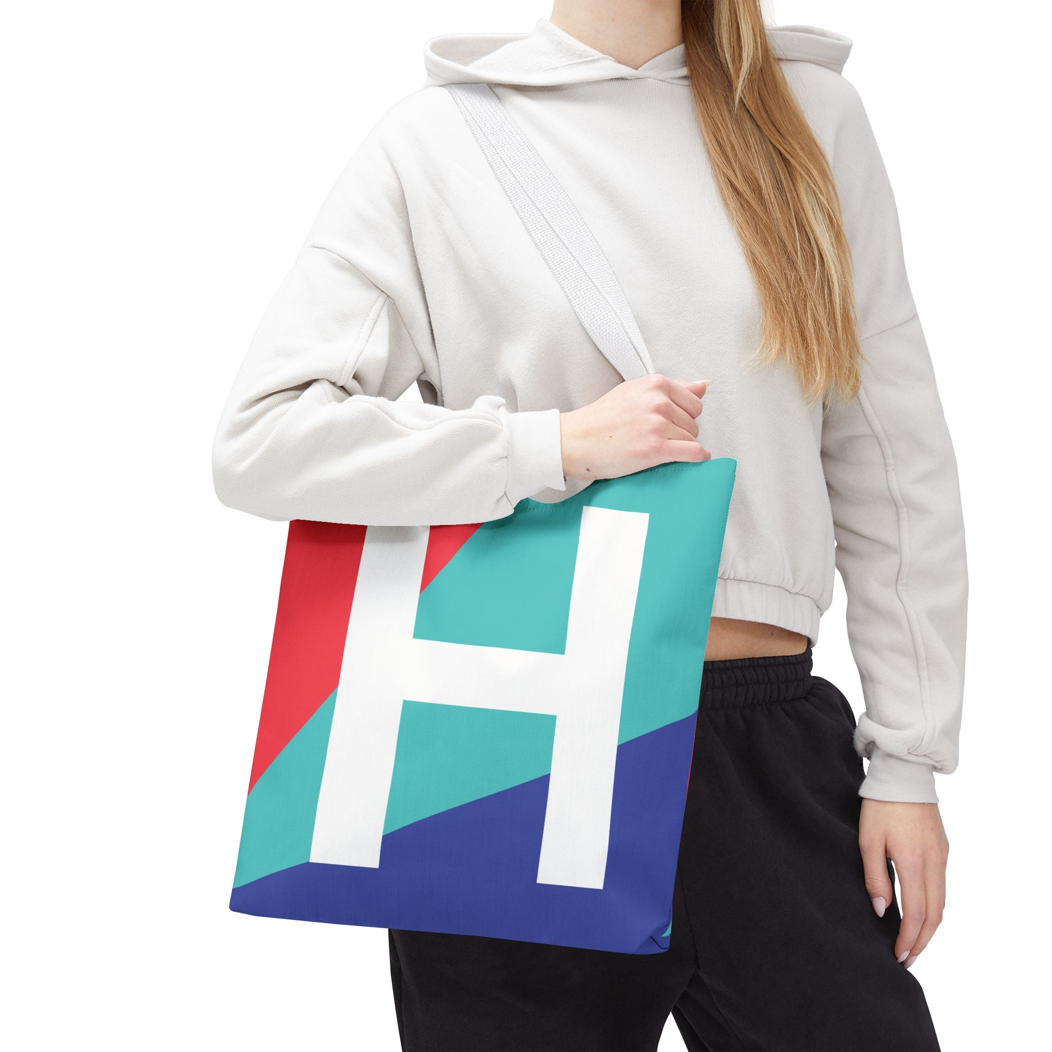 Monogram 'H' Colorblock Tote Bag — Personalized Initial H Shoulder Tote