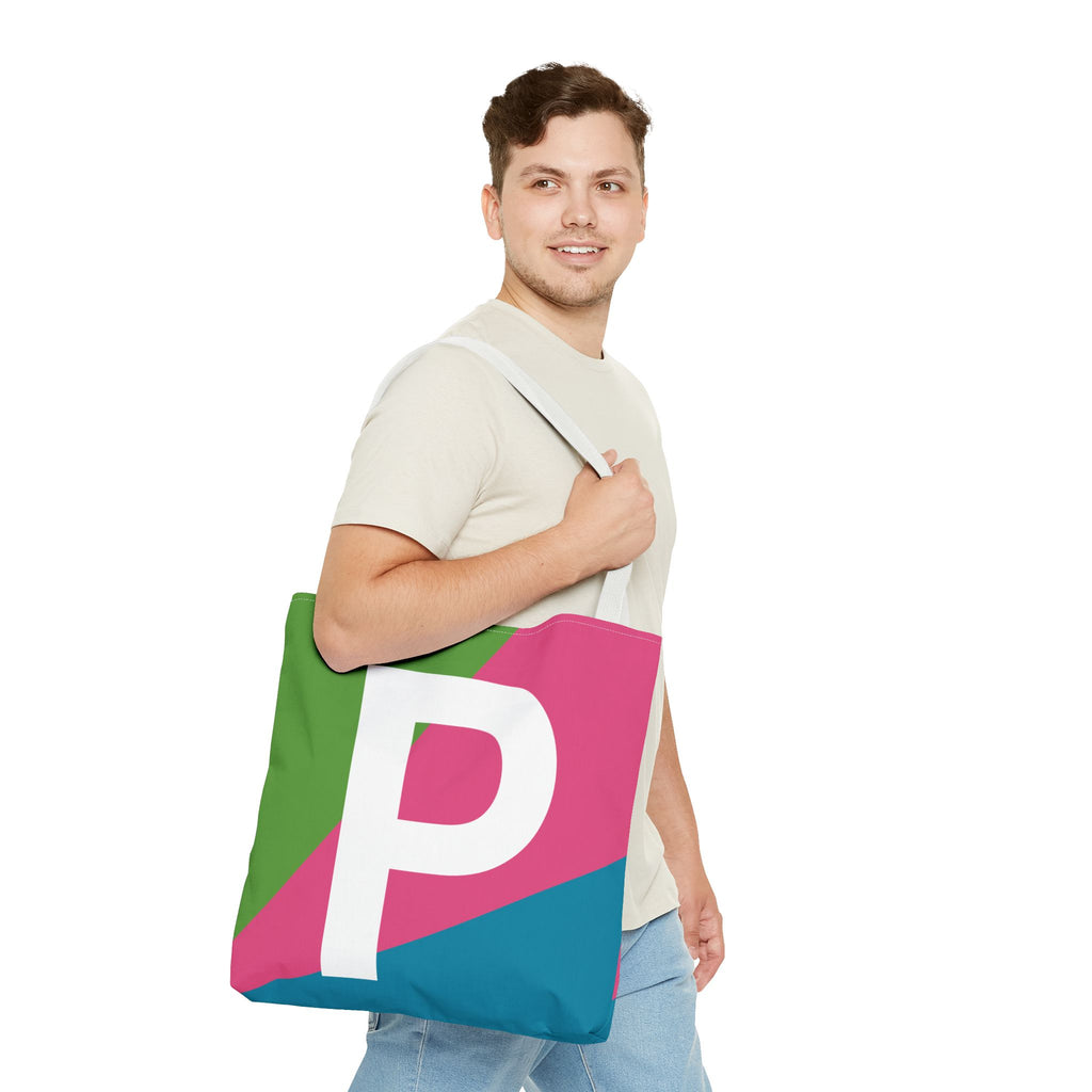 Monogram 'P' Colorblock Tote Bag — Personalized Initial P Shoulder Tote