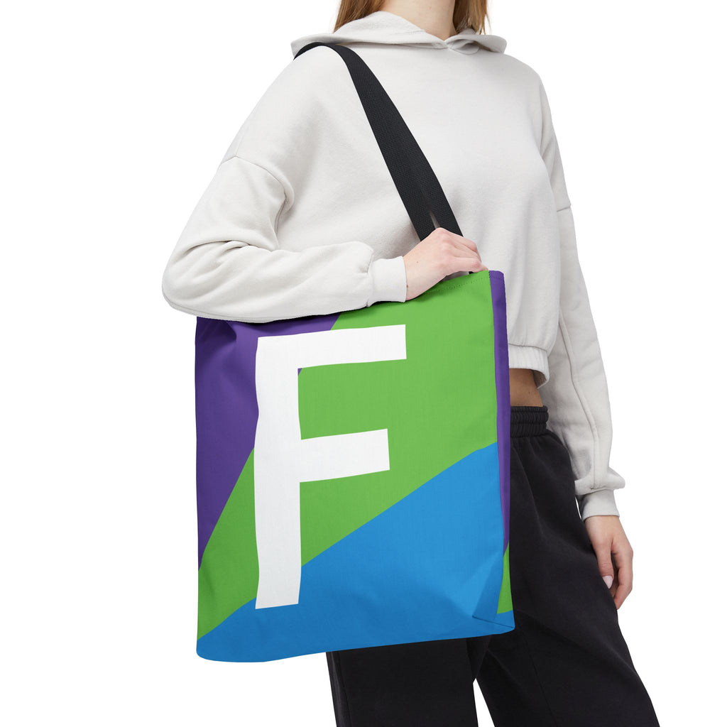 Monogram 'F' Colorblock Tote Bag — Personalized Initial F Shoulder Tote