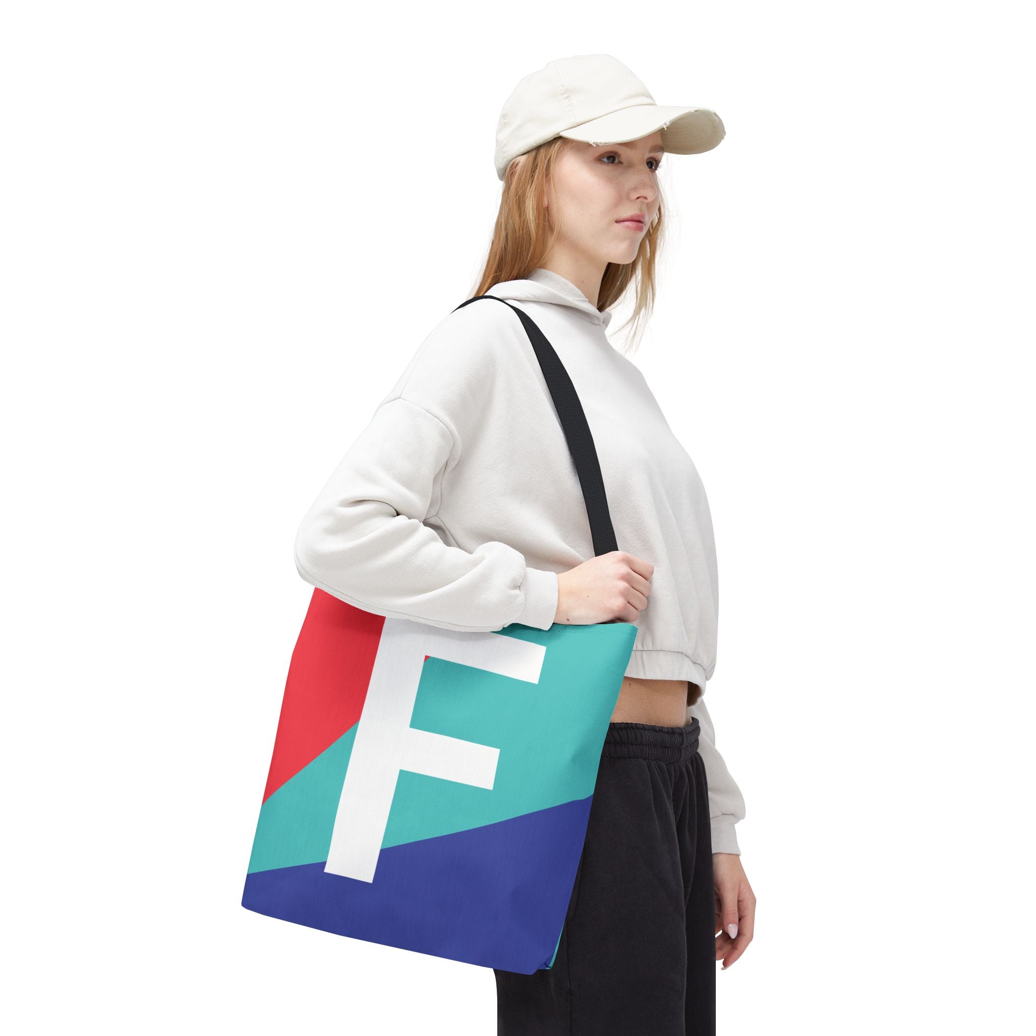 Monogram 'F' Colorblock Tote Bag — Personalized Initial F Shoulder Tote