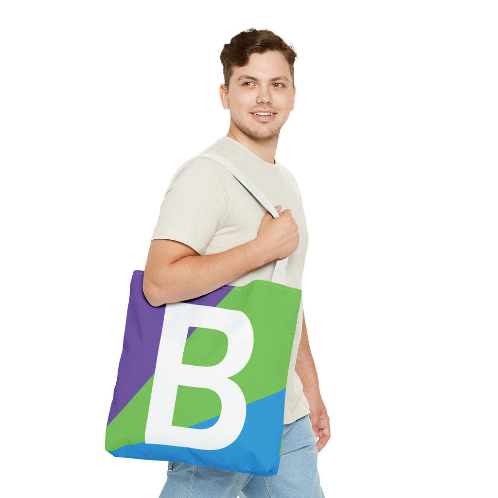 Monogram 'B' Colorblock Tote Bag — Personalized Initial B Shoulder Tote