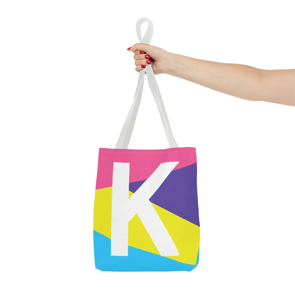 Monogram 'K' Colorblock Tote Bag — Personalized Initial K Shoulder Tote