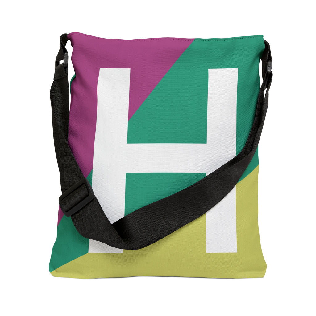 Initial Letter 'H' Colorblock Adjustable Tote Bag — Monogram Alphabet Shoulder Bag
