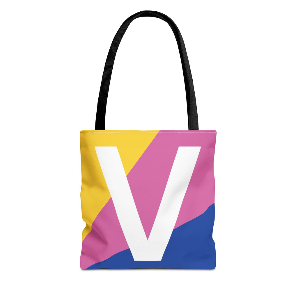 Monogram 'V' Colorblock Tote Bag — Personalized Initial V Shoulder Tote