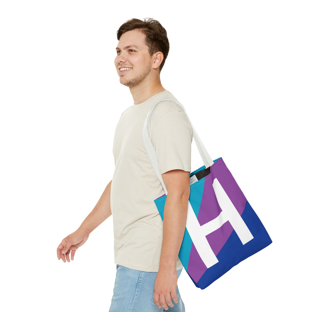 Monogram 'H' Colorblock Tote Bag — Personalized Initial H Shoulder Tote