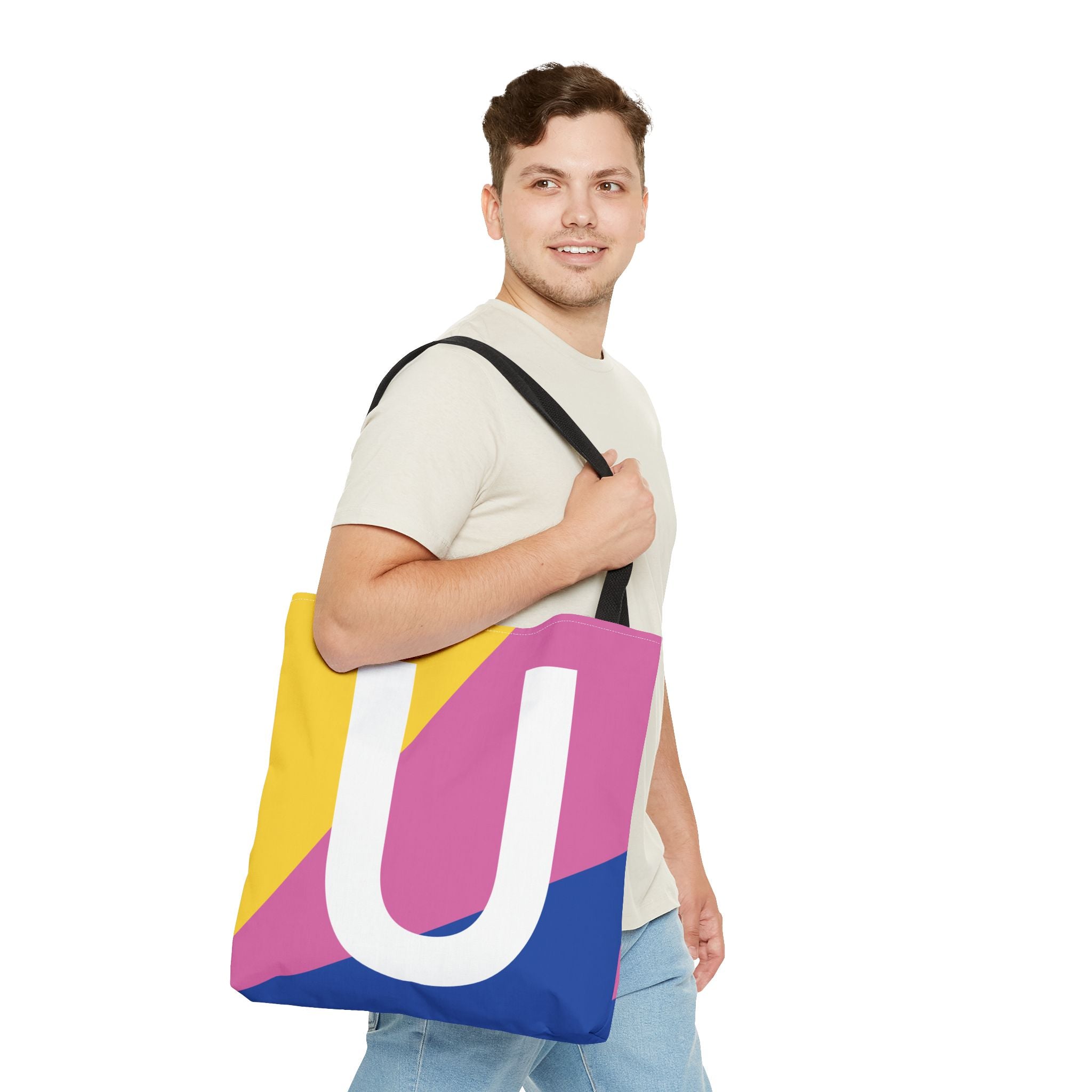 Monogram 'U' Colorblock Tote Bag — Personalized Initial U Shoulder Tote
