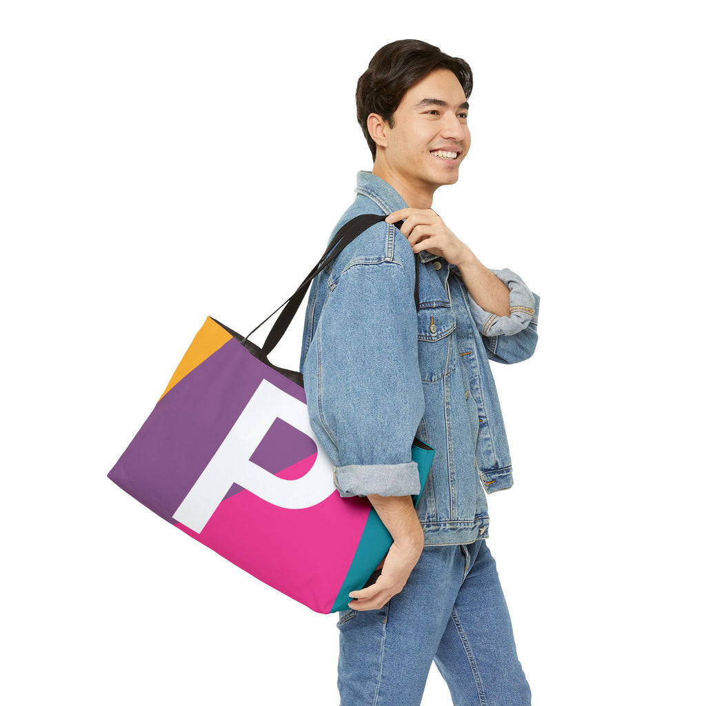 Personalized 'P' Colorblock Tote Bag — Monogram Weekender Tote