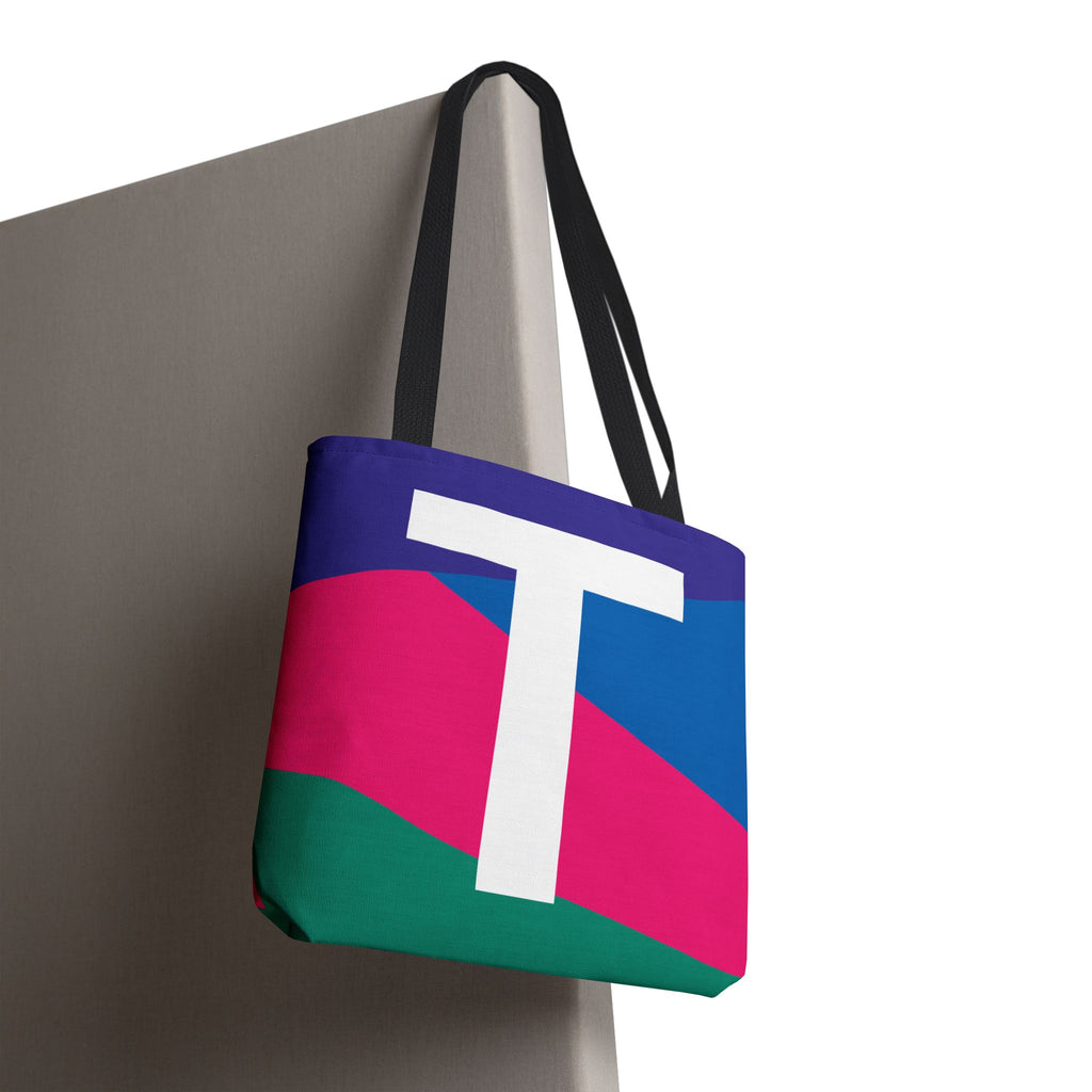 Monogram 'T' Colorblock Tote Bag — Personalized Initial T Shoulder Tote