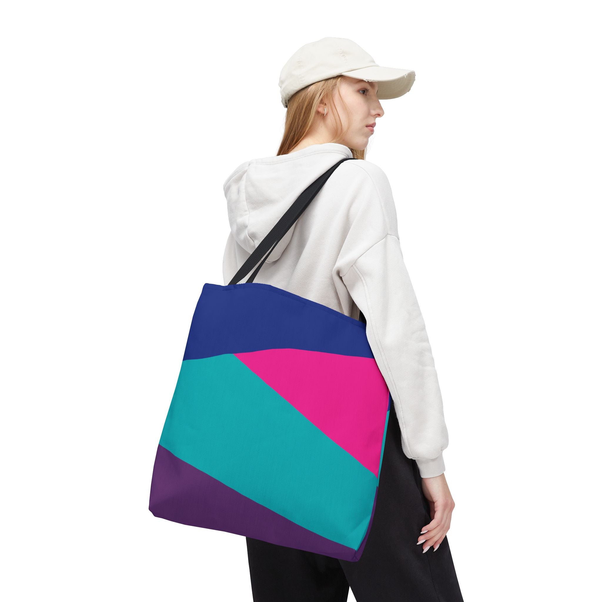 Retro 80s & 90s Inspired Color Block Tote Bag | Stylish Everyday Canvas Shoulder Bag