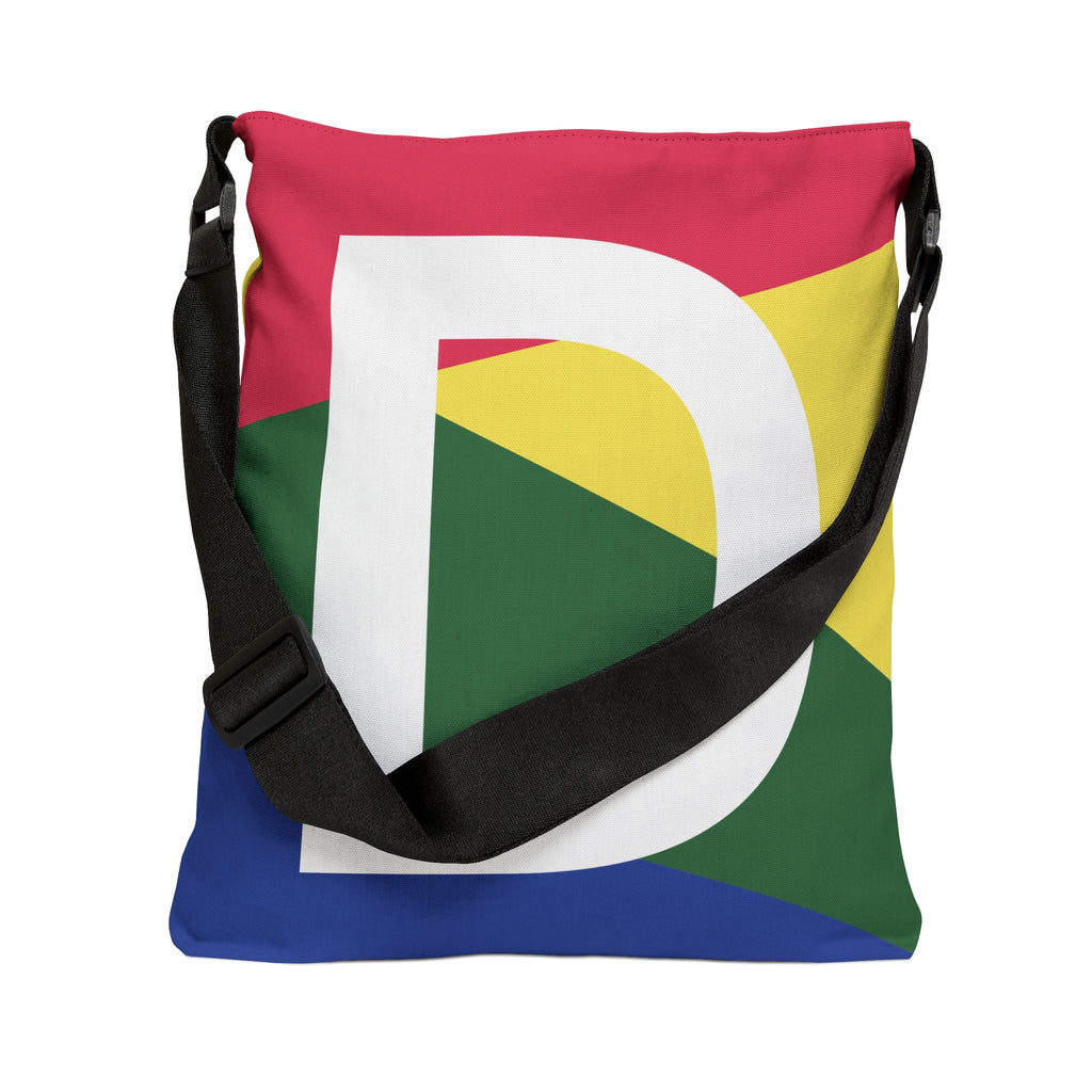 Initial Letter 'D' Colorblock Adjustable Tote Bag — Monogram Alphabet Shoulder Bag