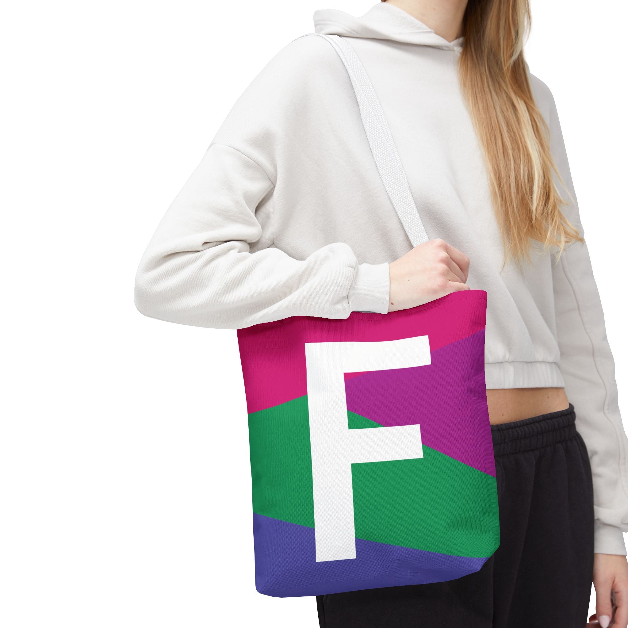 Monogram 'F' Colorblock Tote Bag — Personalized Initial F Shoulder Tote
