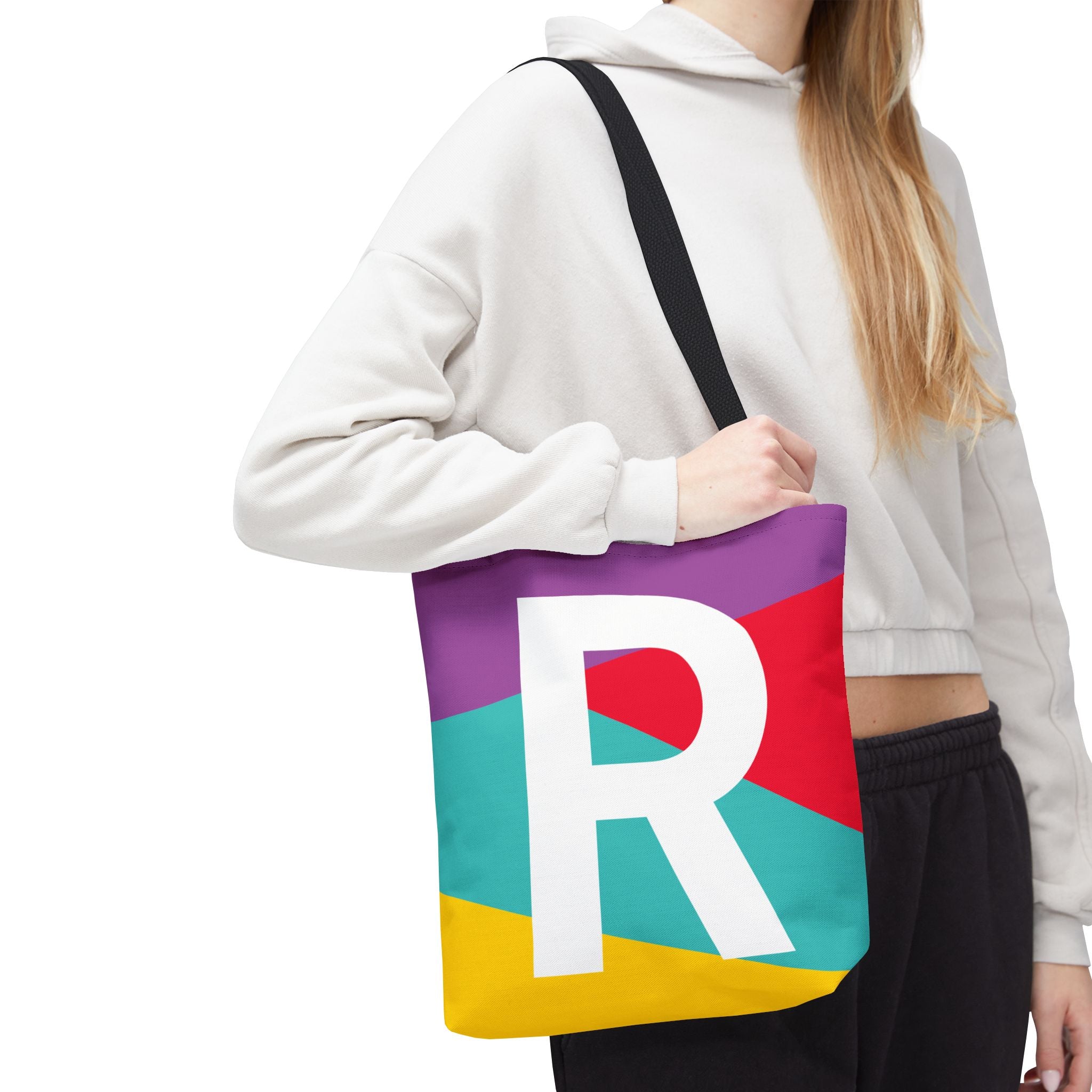 Monogram 'R' Colorblock Tote Bag — Personalized Initial R Shoulder Tote