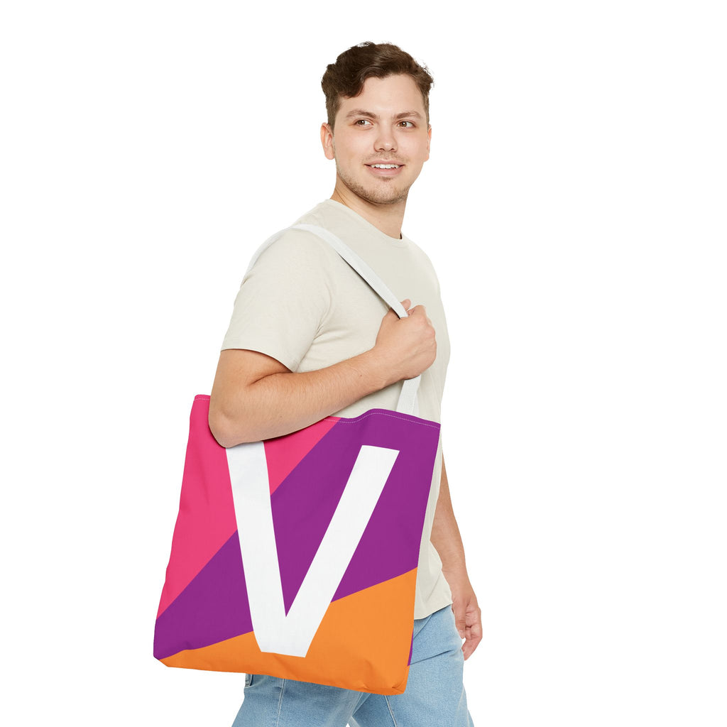 Monogram 'V' Colorblock Tote Bag — Personalized Initial V Shoulder Tote