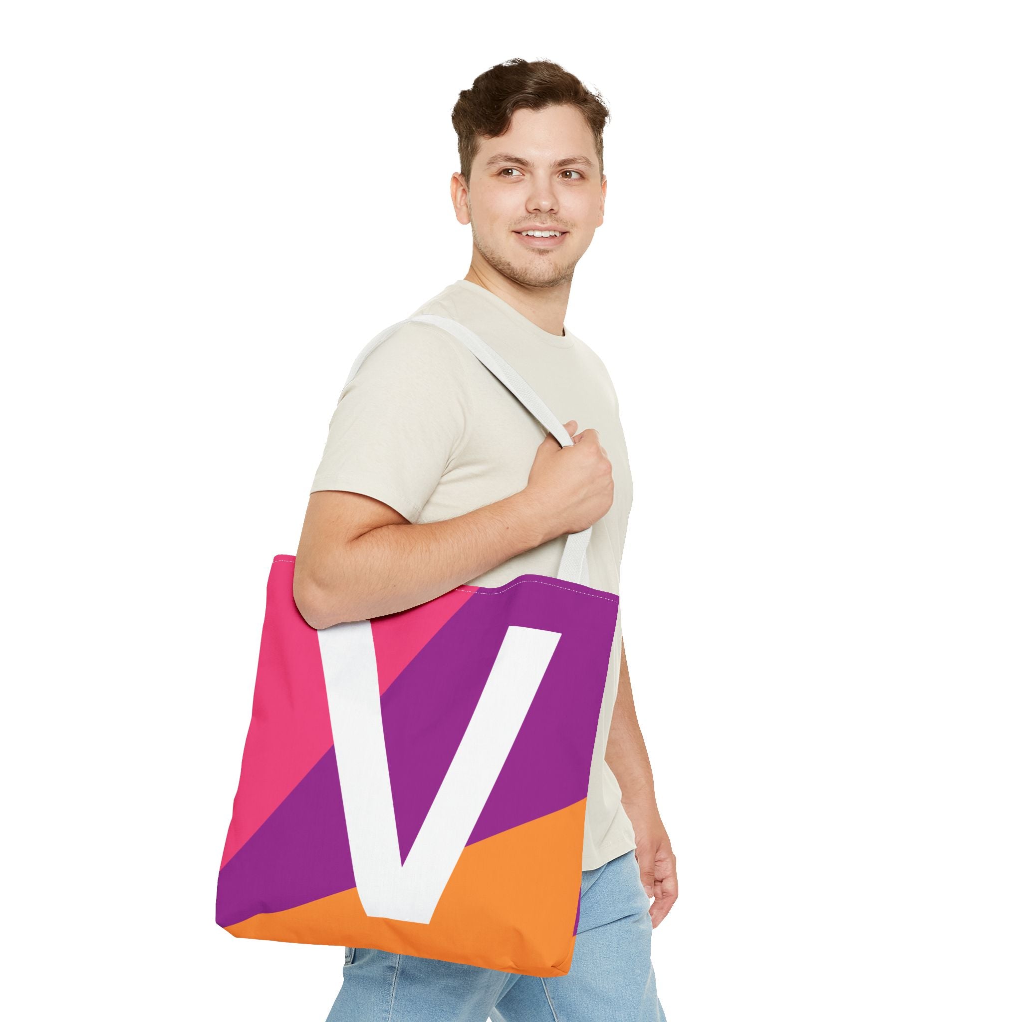 Monogram 'V' Colorblock Tote Bag — Personalized Initial V Shoulder Tote
