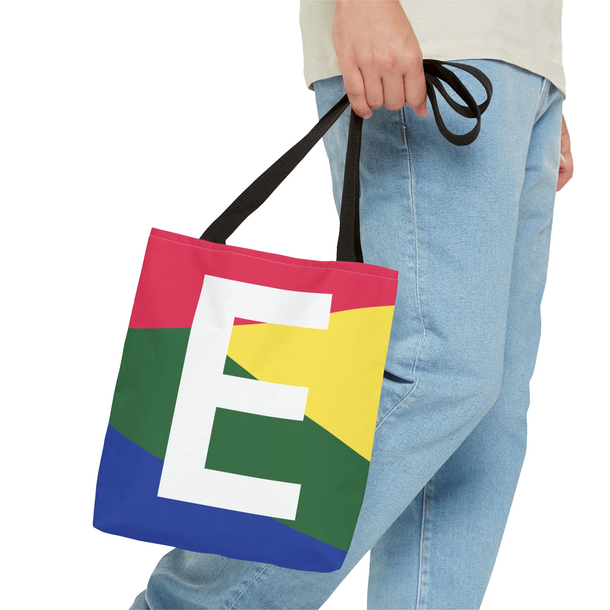 Monogram 'E' Colorblock Tote Bag — Personalized Initial E Shoulder Tote