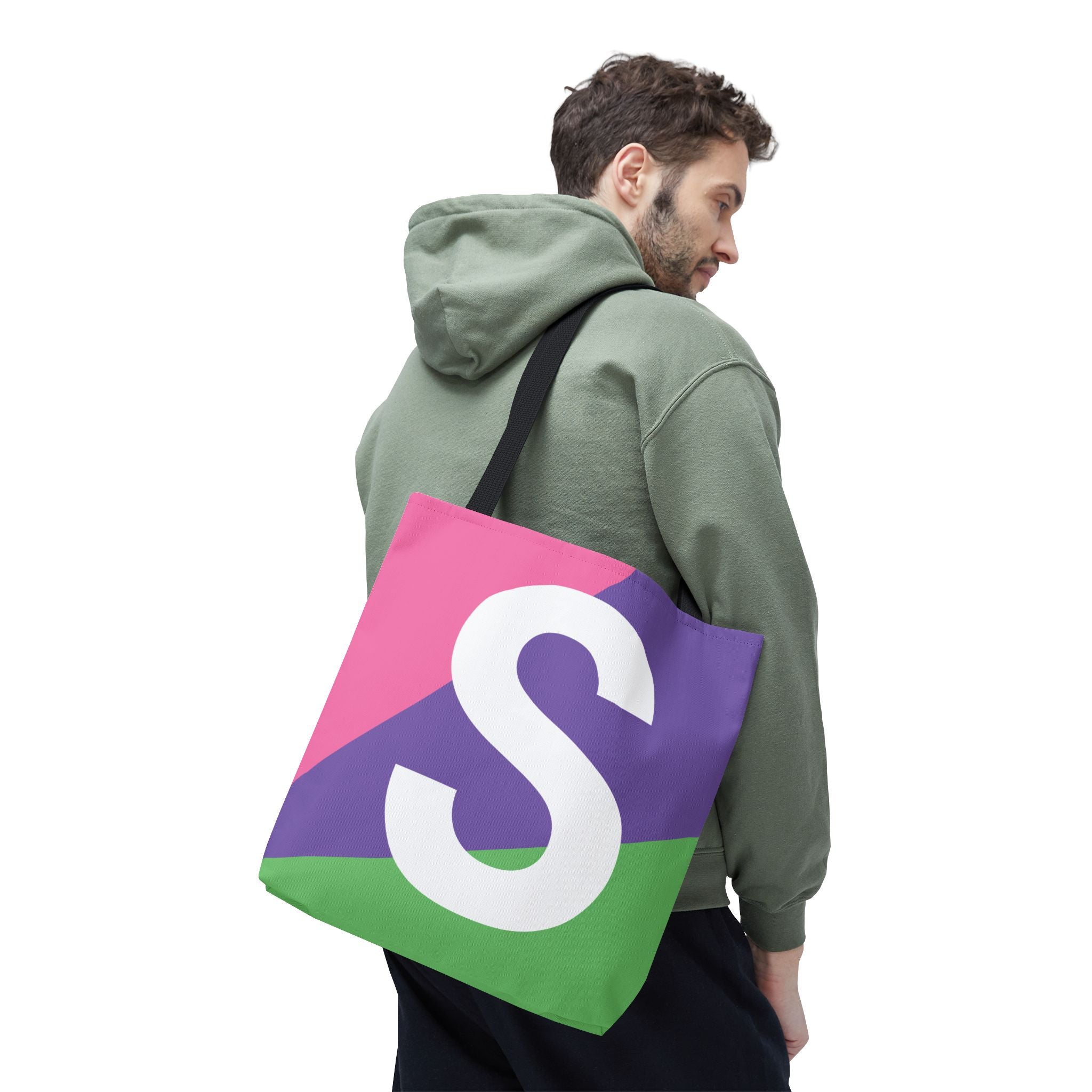 Monogram 'S' Colorblock Tote Bag — Personalized Initial S Shoulder Tote