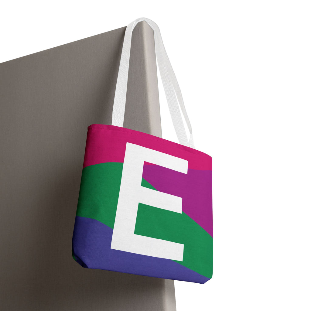 Monogram 'E' Colorblock Tote Bag — Personalized Initial E Shoulder Tote