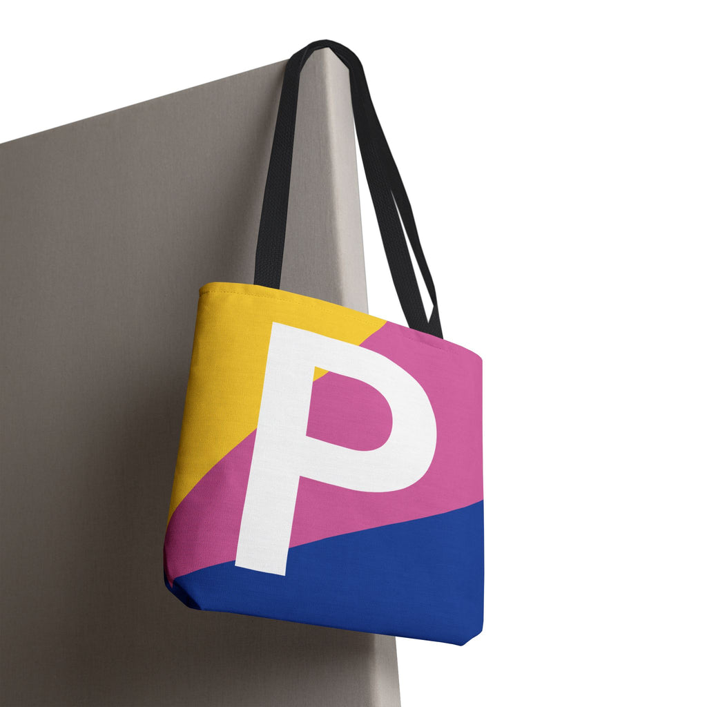 Monogram 'P' Colorblock Tote Bag — Personalized Initial P Shoulder Tote