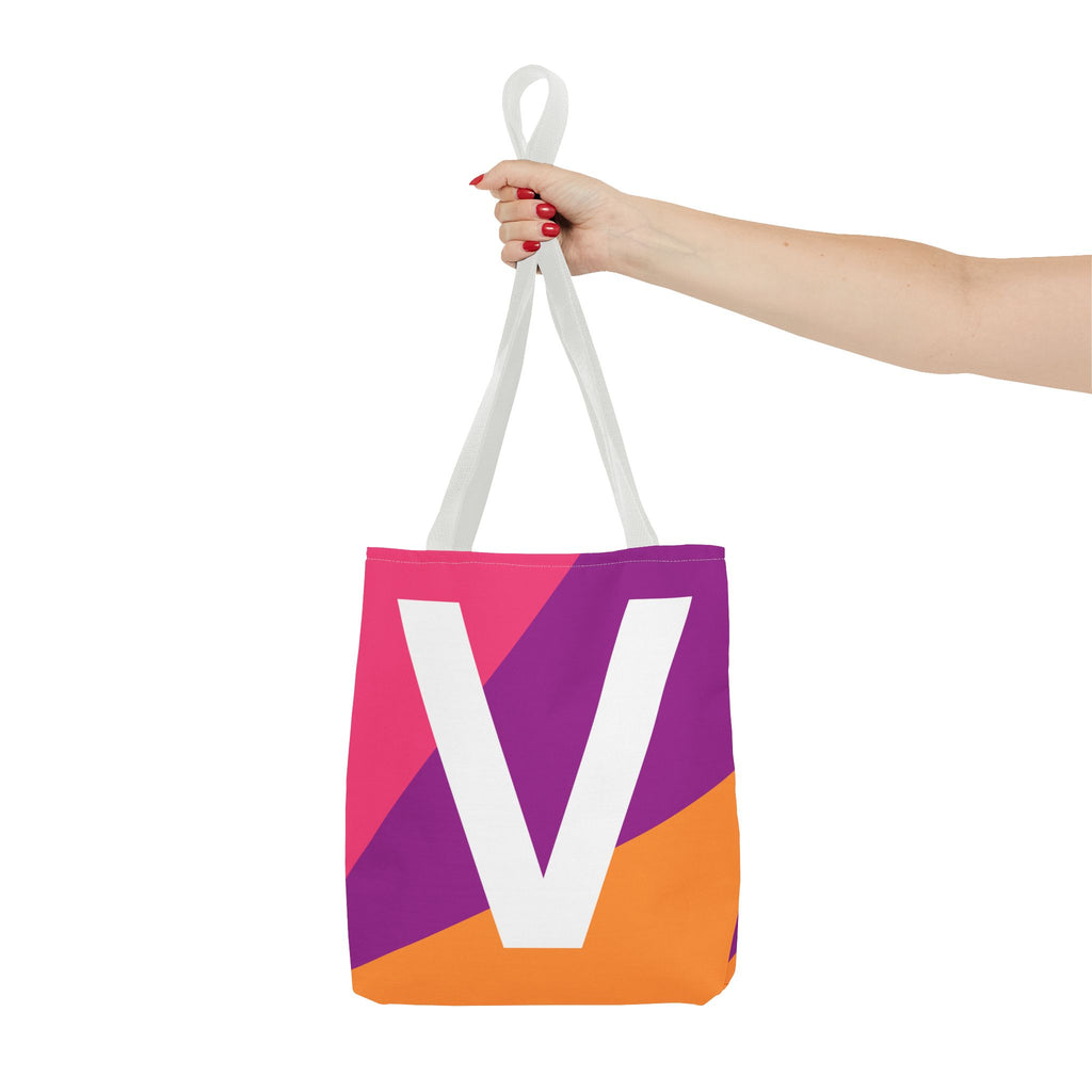 Monogram 'V' Colorblock Tote Bag — Personalized Initial V Shoulder Tote