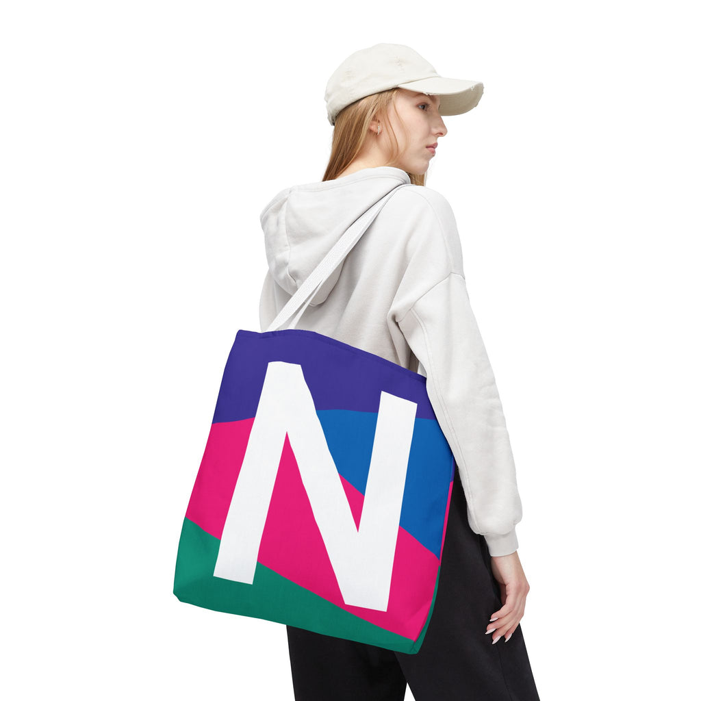 Monogram 'N' Colorblock Tote Bag — Personalized Initial N Shoulder Tote