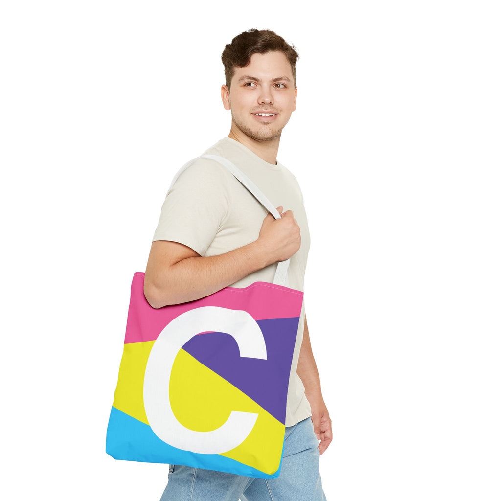 Monogram 'C' Colorblock Tote Bag — Personalized Initial C Shoulder Tote