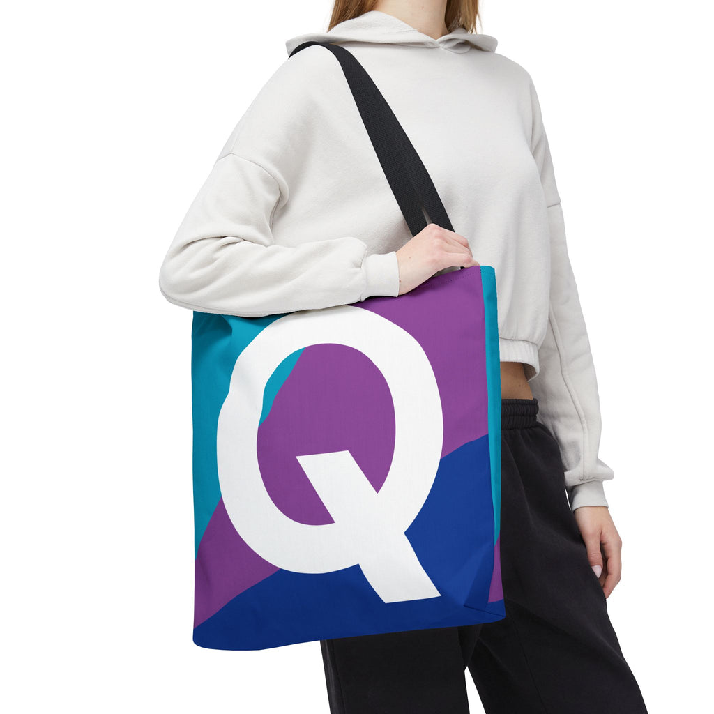 Monogram 'Q' Colorblock Tote Bag — Personalized Initial Q Shoulder Tote