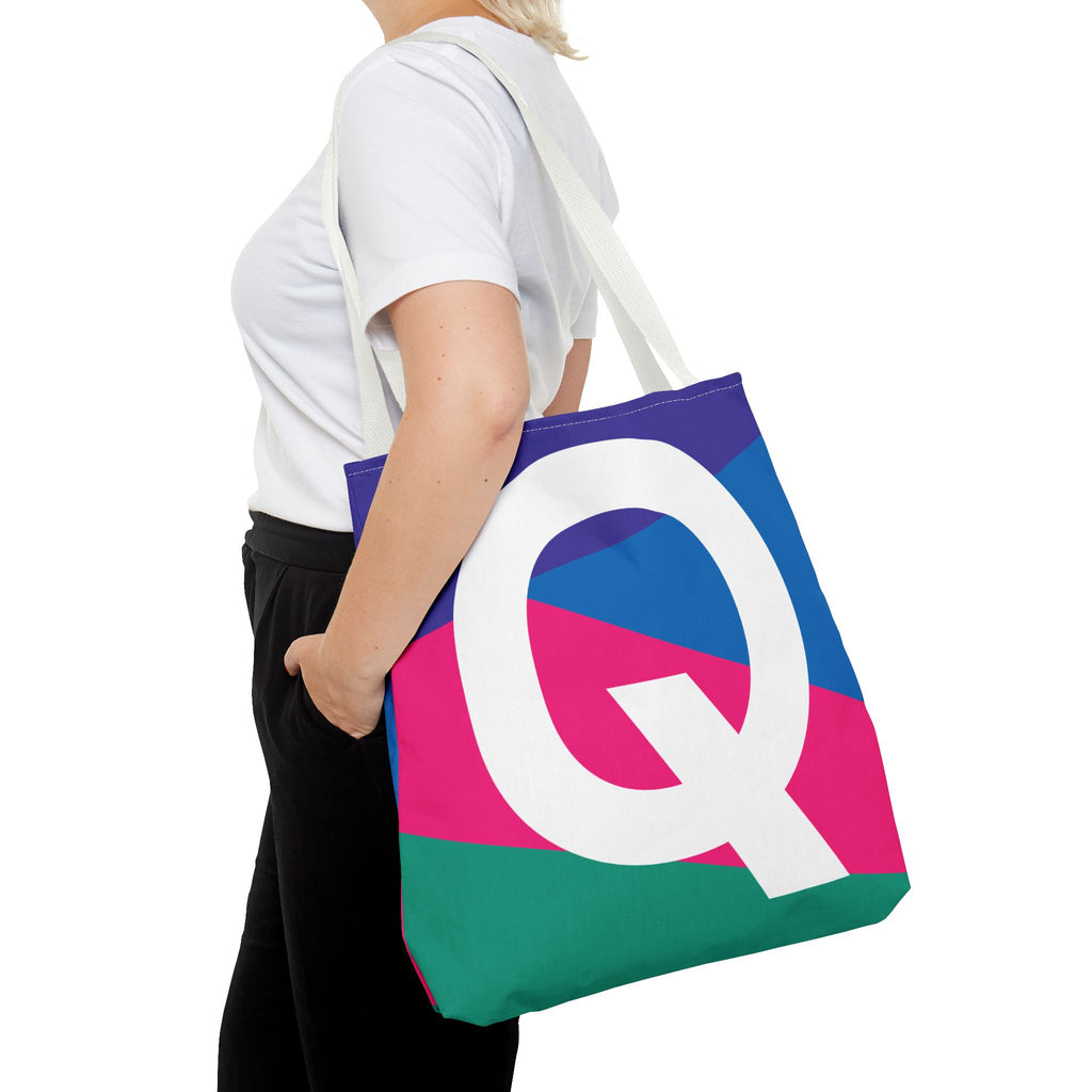 Monogram 'Q' Colorblock Tote Bag — Personalized Initial Q Shoulder Tote