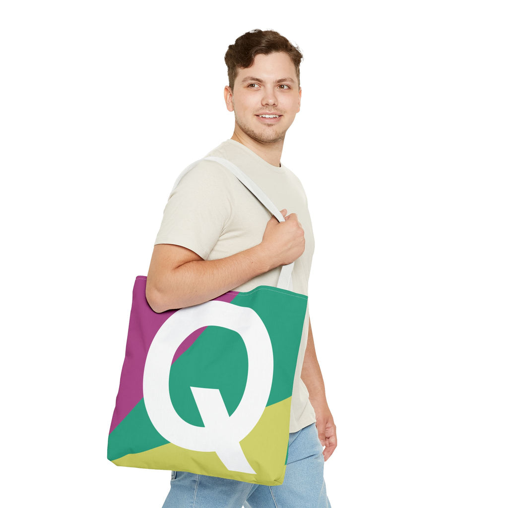 Monogram 'Q' Colorblock Tote Bag — Personalized Initial Q Shoulder Tote