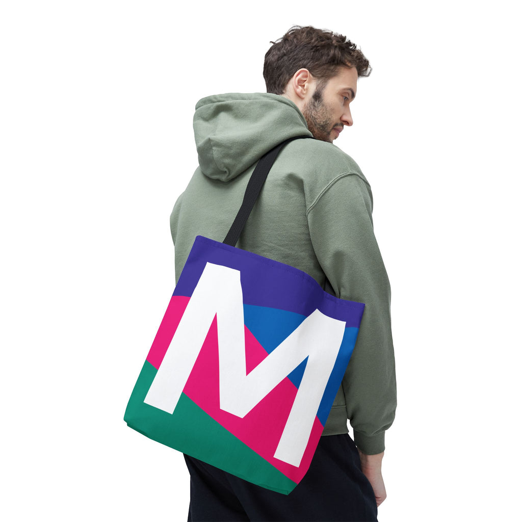 Monogram 'M' Colorblock Tote Bag — Personalized Initial M Shoulder Tote