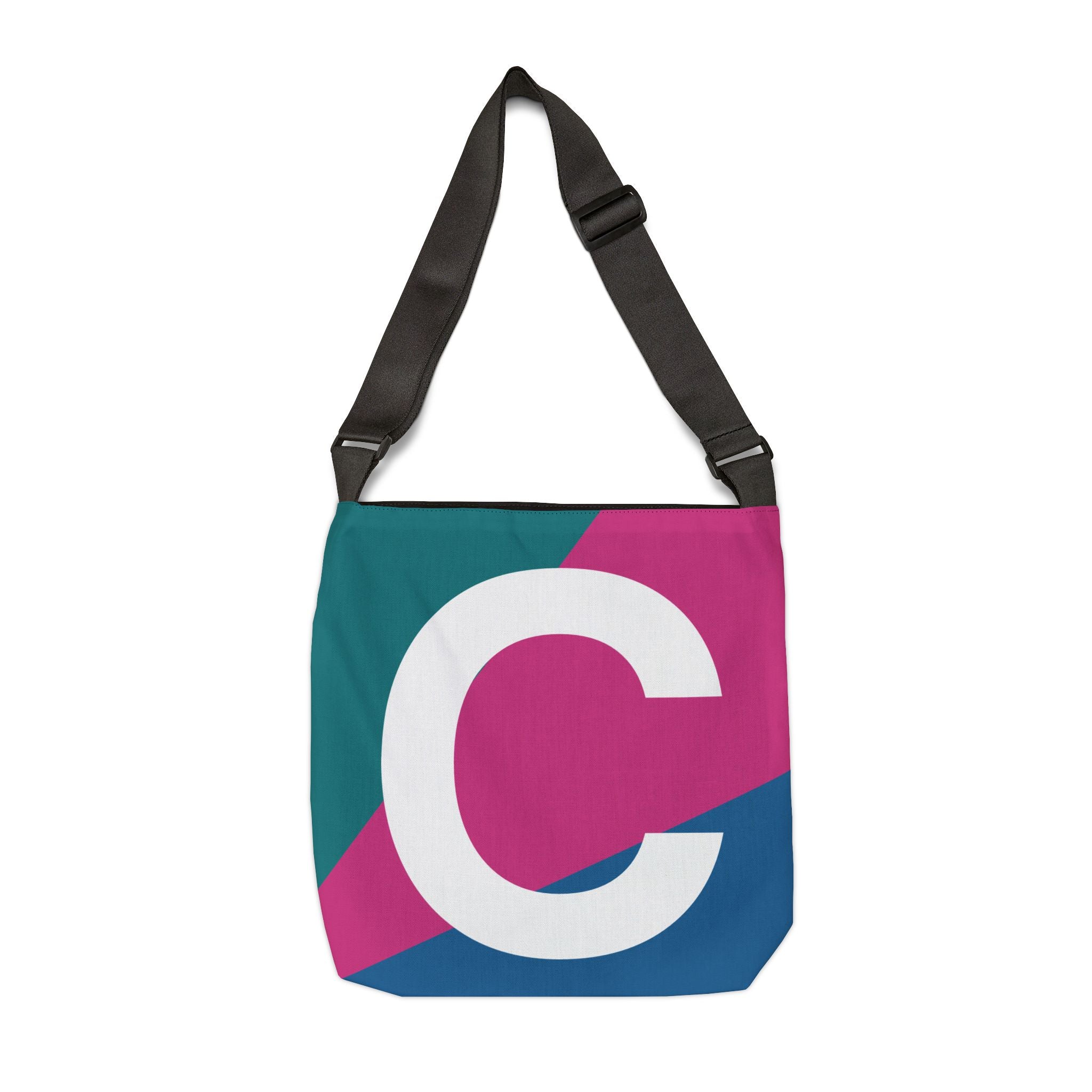 Initial Letter 'C' Colorblock Adjustable Tote Bag — Monogram Alphabet Shoulder Bag
