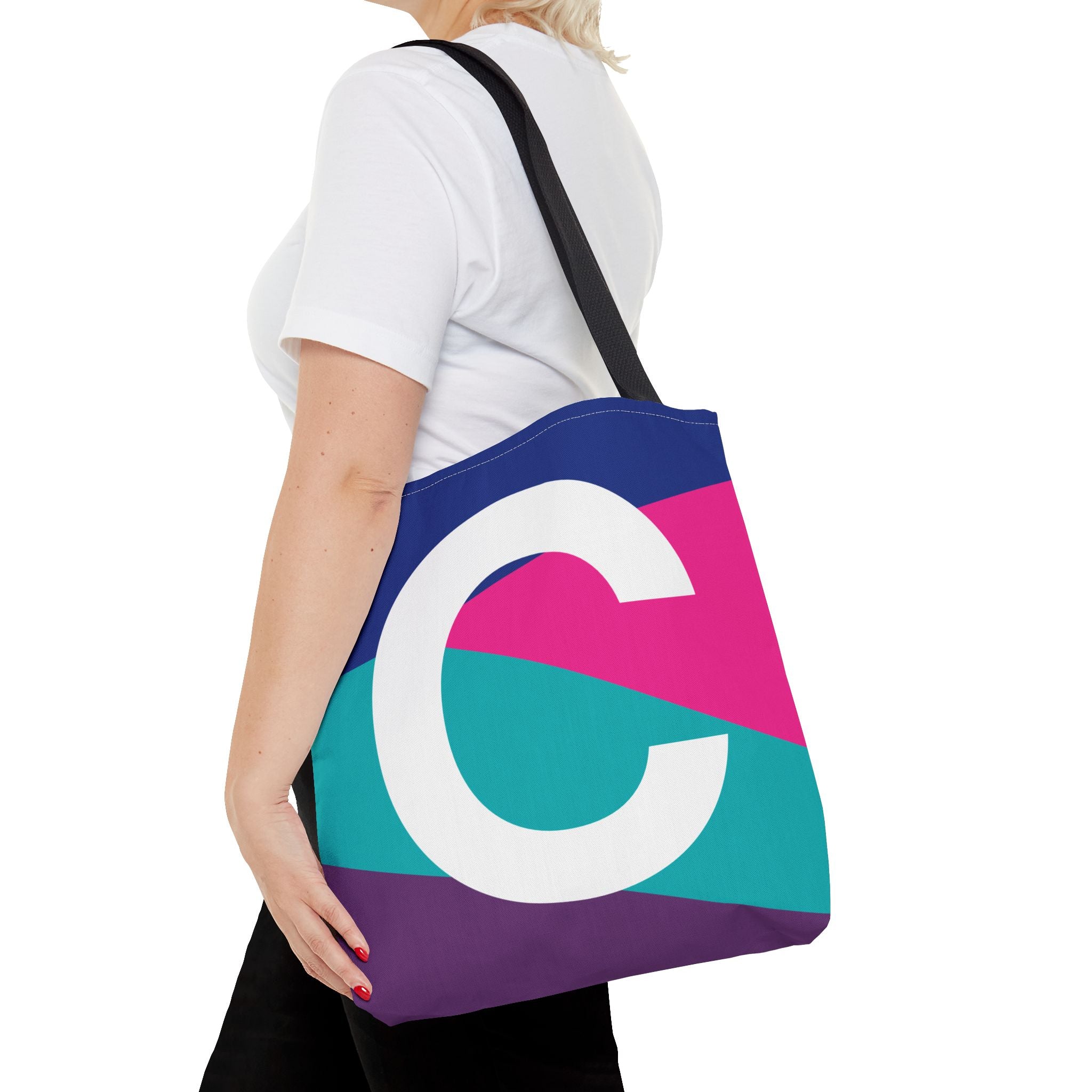 Monogram 'C' Colorblock Tote Bag — Personalized Initial C Shoulder Tote