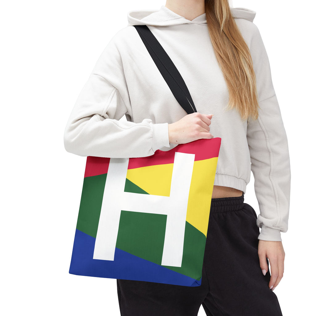 Monogram 'H' Colorblock Tote Bag — Personalized Initial H Shoulder Tote