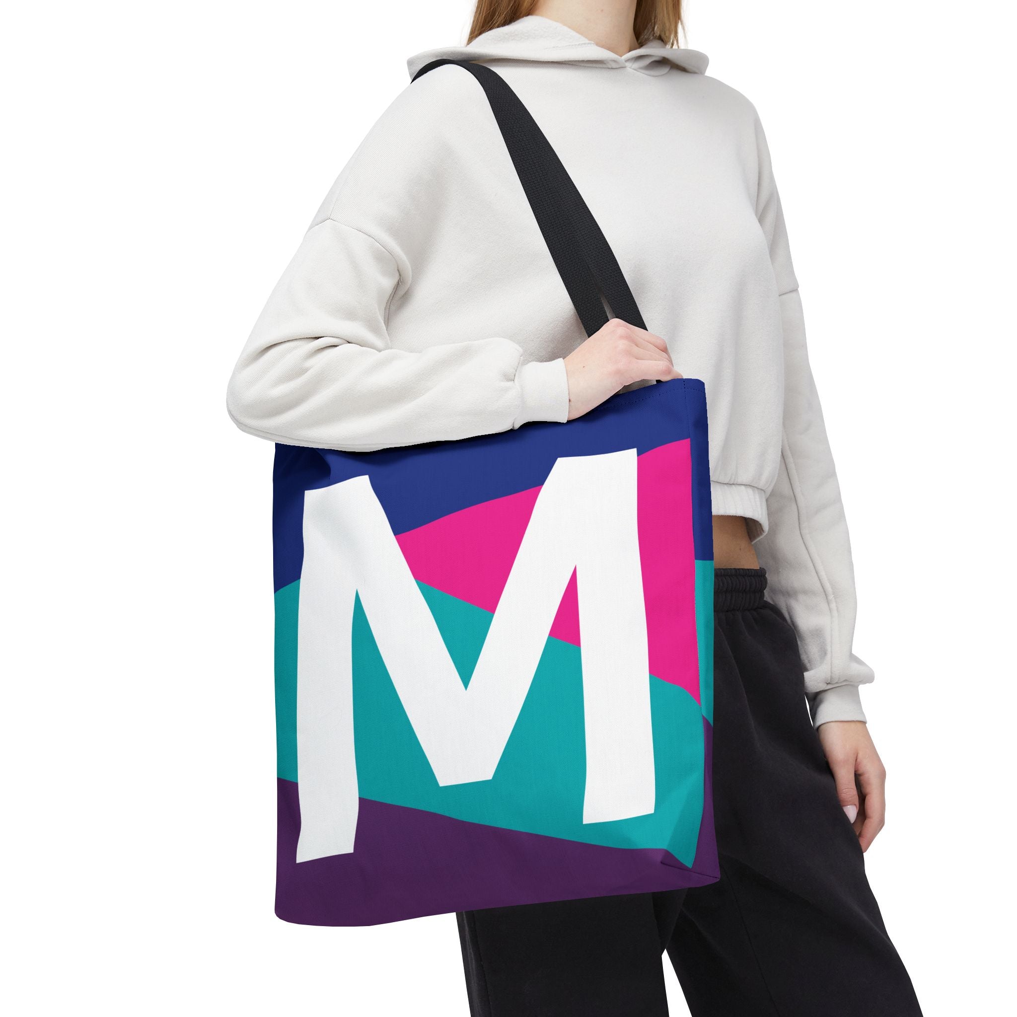 Monogram 'M' Colorblock Tote Bag — Personalized Initial L Shoulder Tote