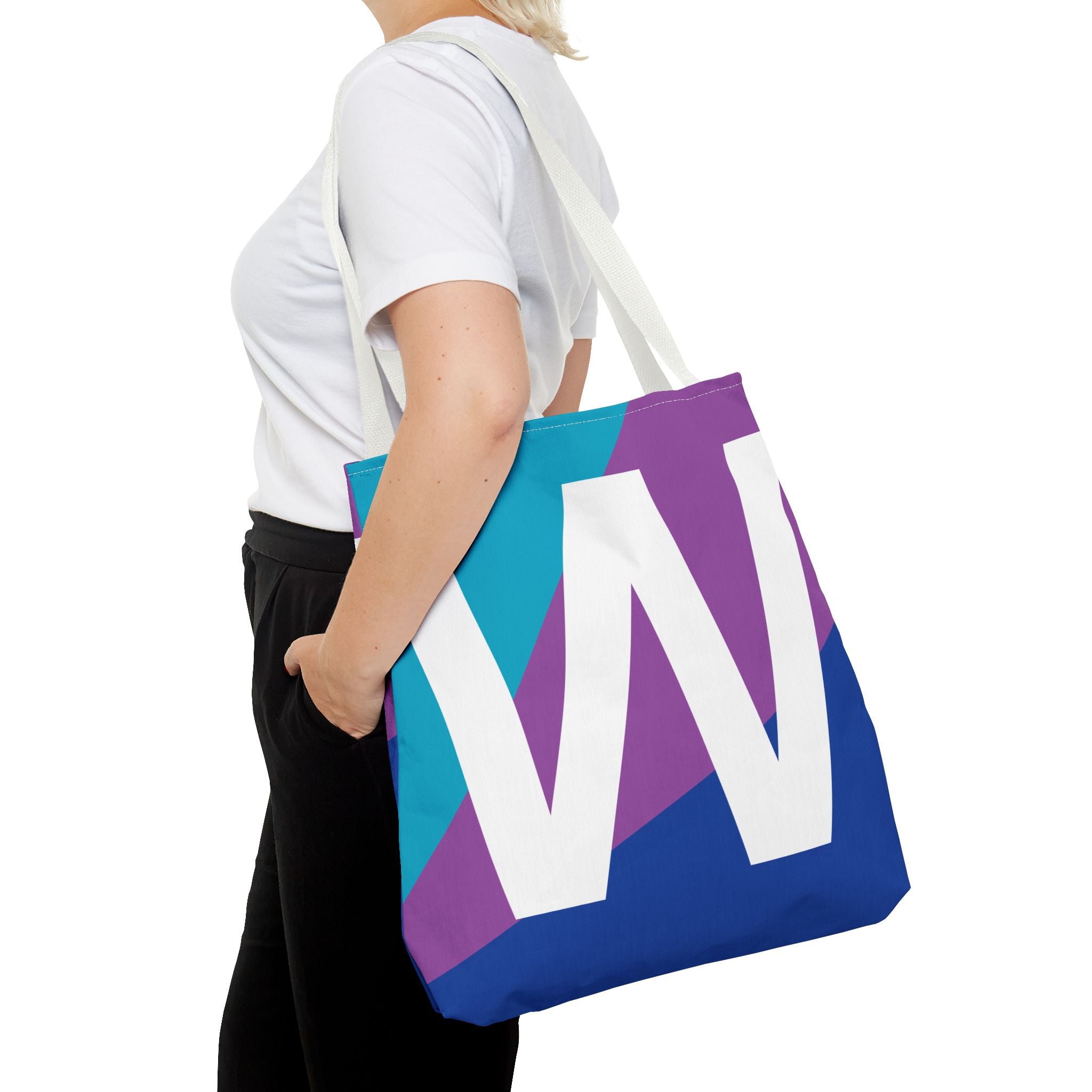Monogram 'W' Colorblock Tote Bag — Personalized Initial W Shoulder Tote