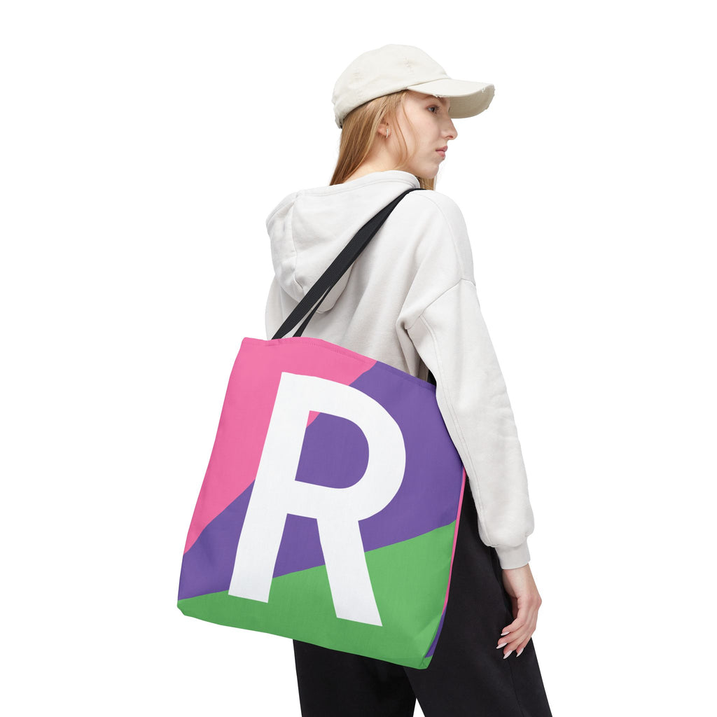 Monogram 'R' Colorblock Tote Bag — Personalized Initial R Shoulder Tote
