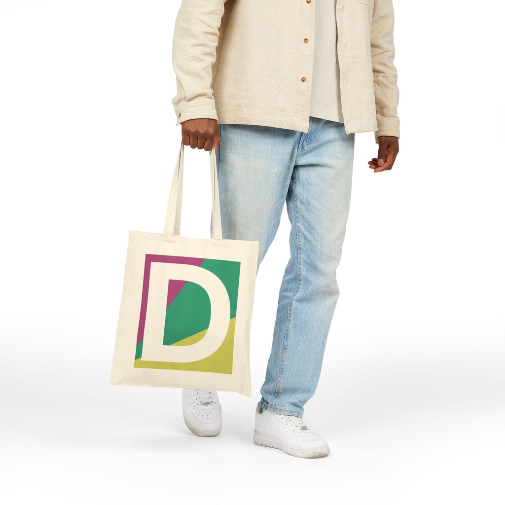Initial D Colorblock Canvas Tote Bag — Monogram Letter D Reusable Grocery Tote