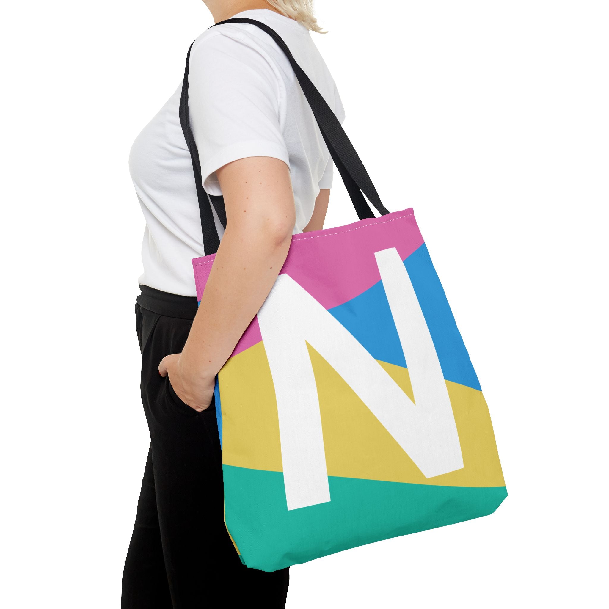 Monogram 'N' Colorblock Tote Bag — Personalized Initial N Shoulder Tote