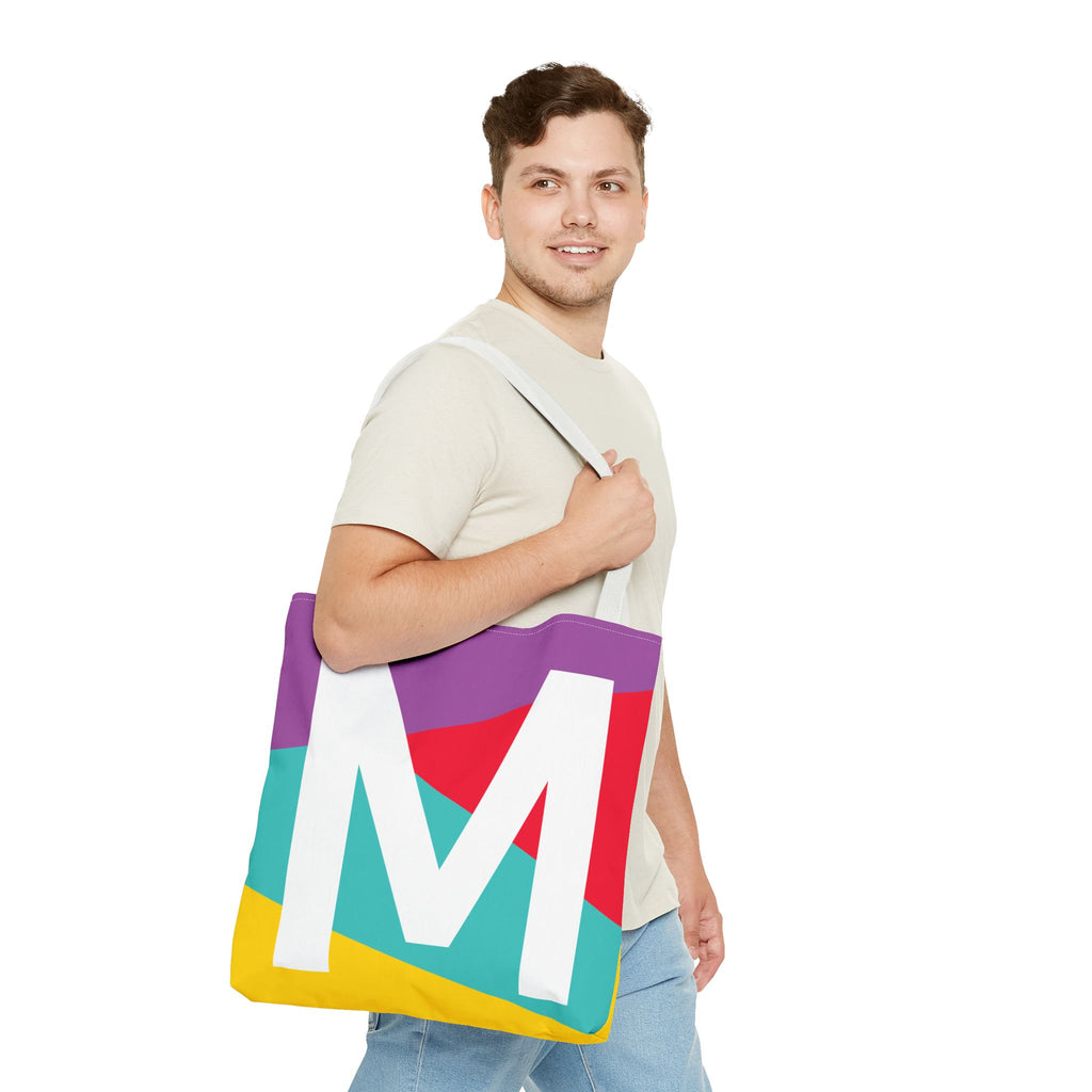 Monogram 'M' Colorblock Tote Bag — Personalized Initial M Shoulder Tote