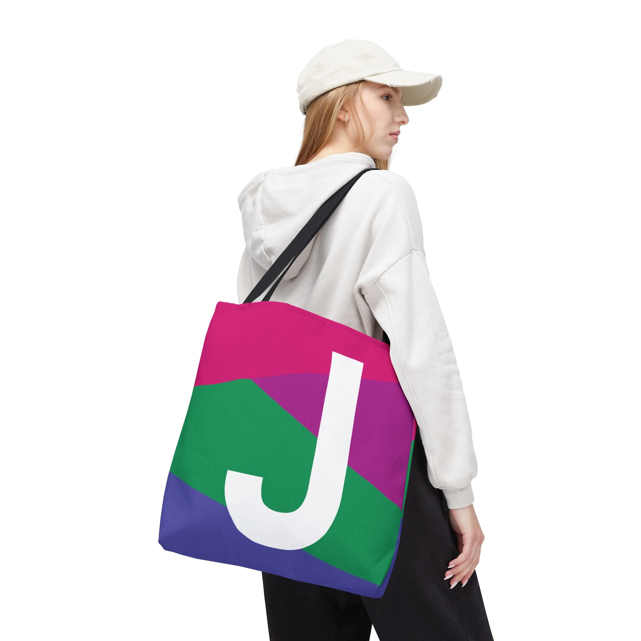 Monogram 'J' Colorblock Tote Bag — Personalized Initial J Shoulder Tote