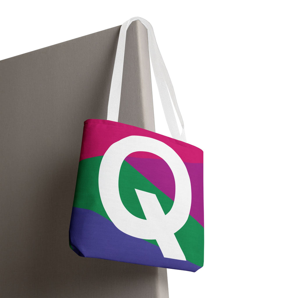 Monogram 'Q' Colorblock Tote Bag — Personalized Initial Q Shoulder Tote