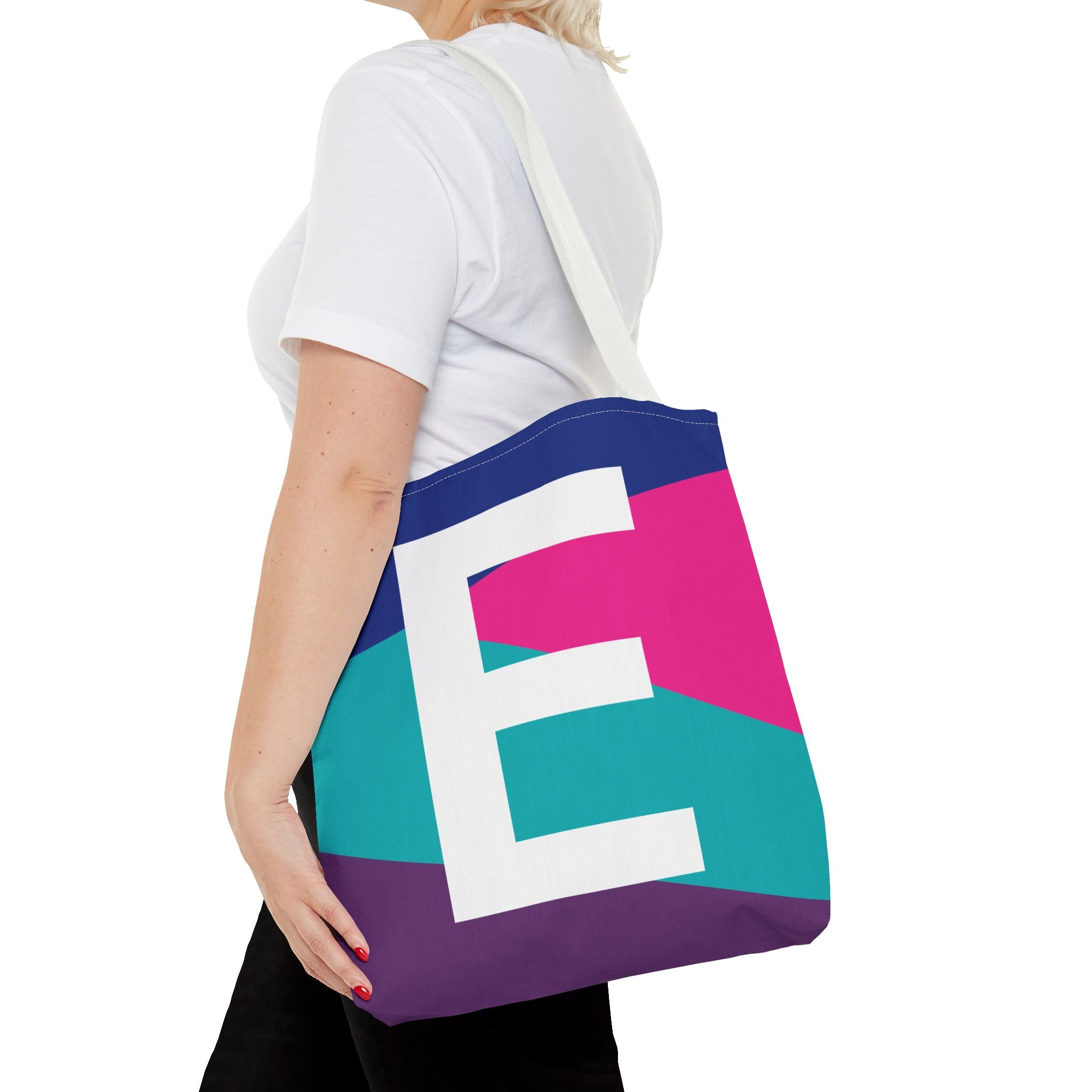 Monogram 'E' Colorblock Tote Bag — Personalized Initial E Shoulder Tote