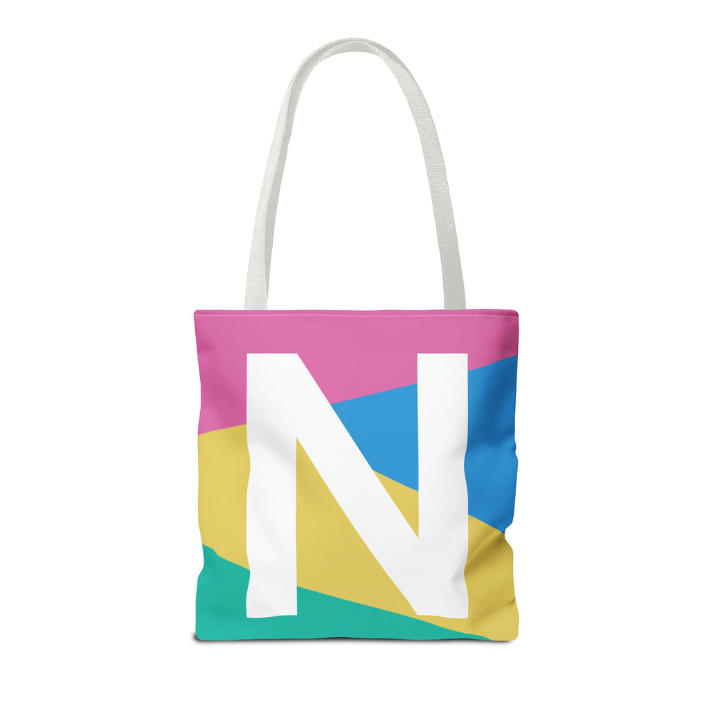 Monogram 'N' Colorblock Tote Bag — Personalized Initial N Shoulder Tote