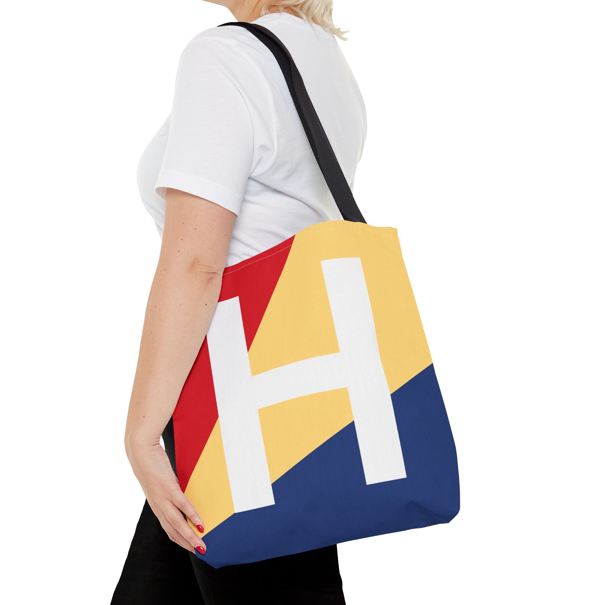 Monogram 'H' Colorblock Tote Bag — Personalized Initial H Shoulder Tote