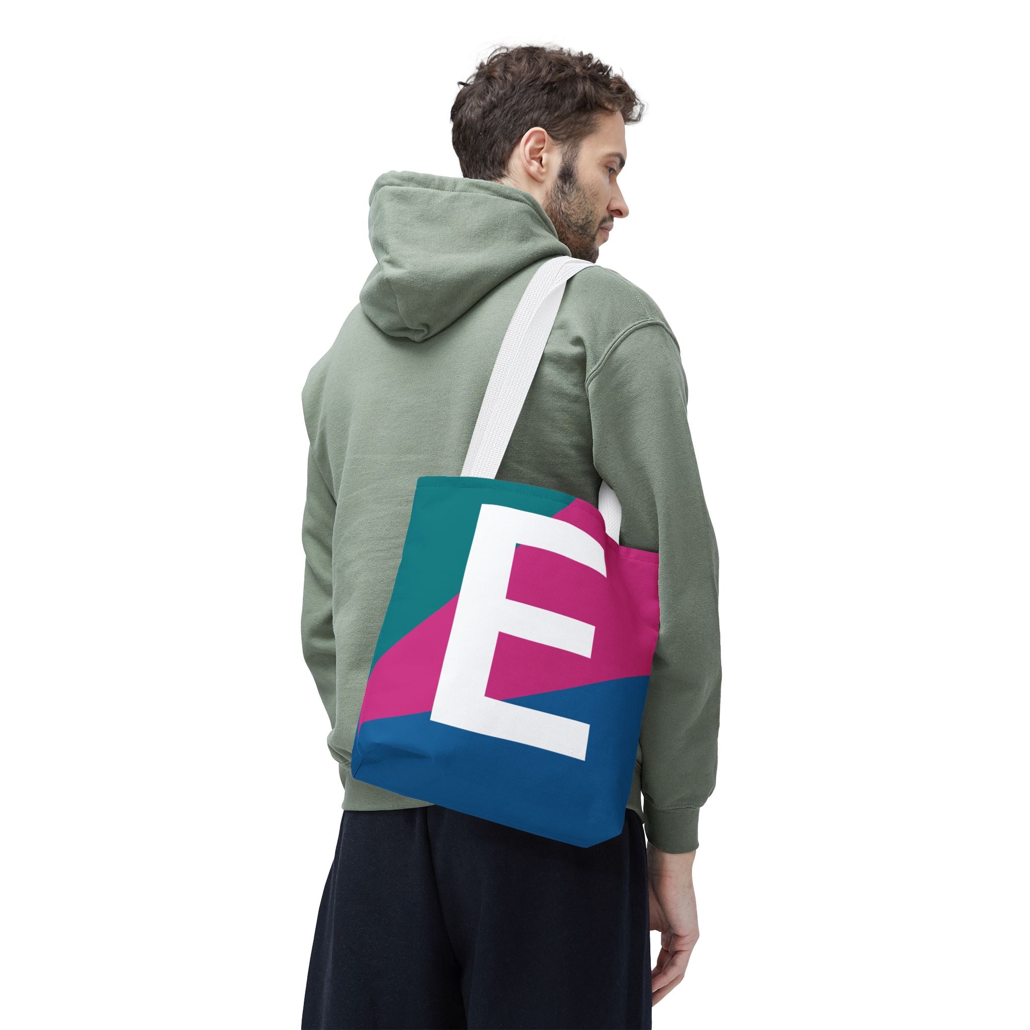 Monogram 'E' Colorblock Tote Bag — Personalized Initial E Shoulder Tote