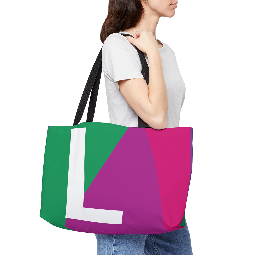 Personalized 'L' Colorblock Tote Bag — Monogram Weekender Tote