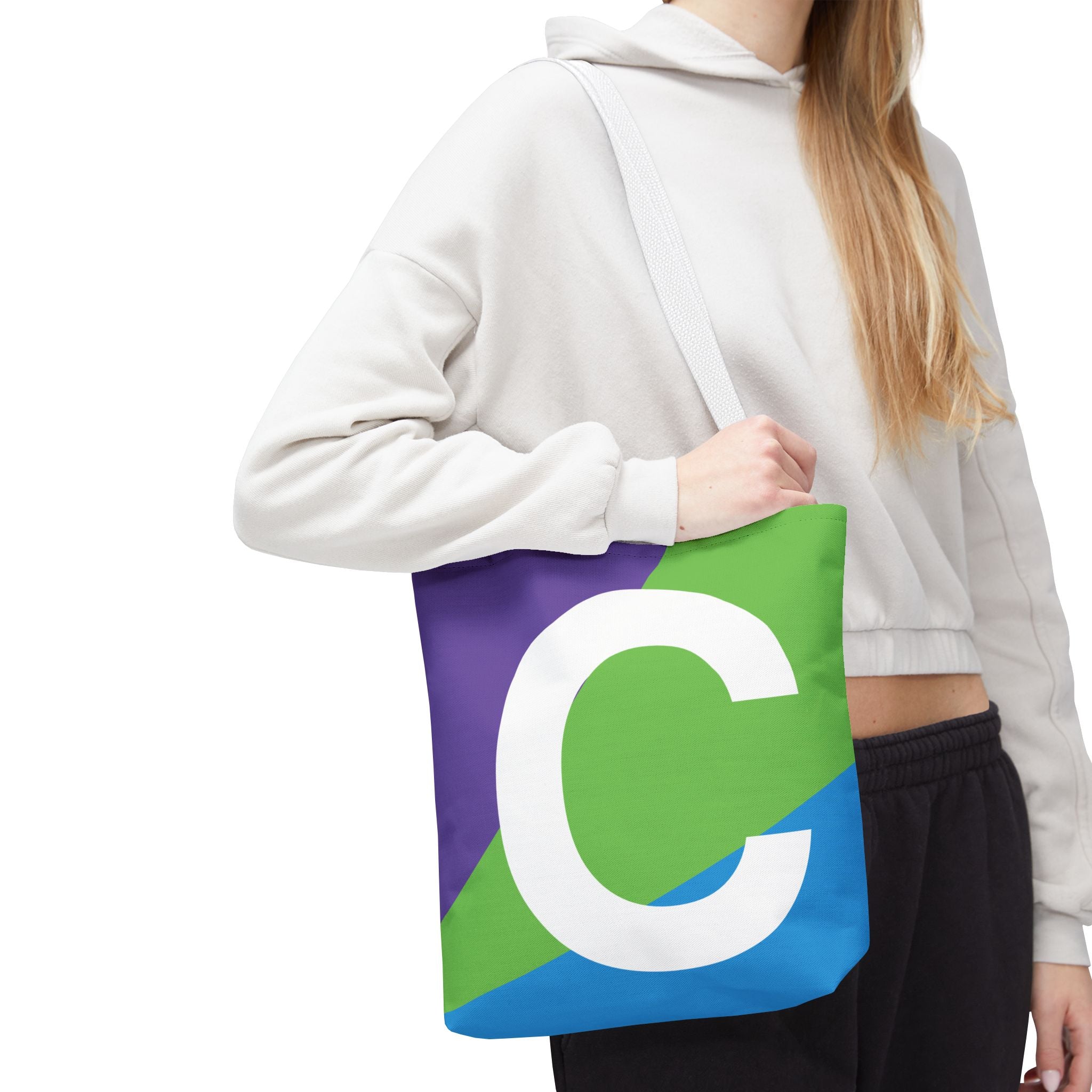 Monogram 'C' Colorblock Tote Bag — Personalized Initial C Shoulder Tote