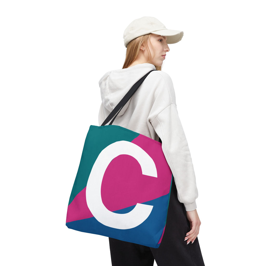 Monogram 'C' Colorblock Tote Bag — Personalized Initial C Shoulder Tote